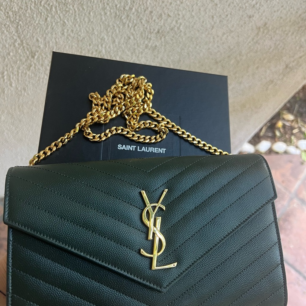 Saint Laurent Green Quilted Leather Bag